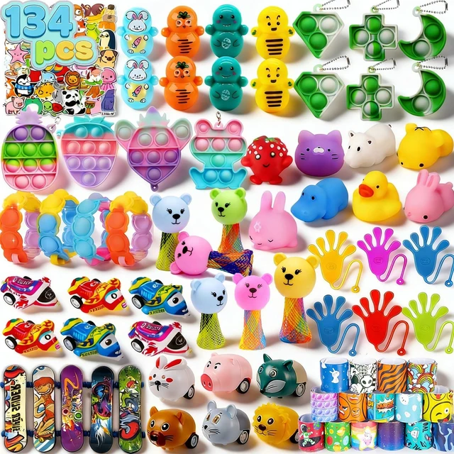Main image of 134 Pcs Party Favors for Kids,Prizes Treasure Box Toys for Classroom,Goodie Bag Stuffers,Pinata Filler,Birthday Prize Box,Treasure Chest Bulk Fidget Toys for Students Rewards,Easter Egg Fillers