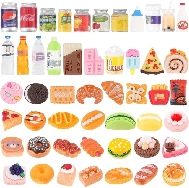 Main image of 50Pcs Miniature Food Drinks Bottle Soda Pop Cans, Pretend Play Mini Kitchen Game Party Accessories Toys Hamburg Cake Ice Cream for 1/12 Doll House