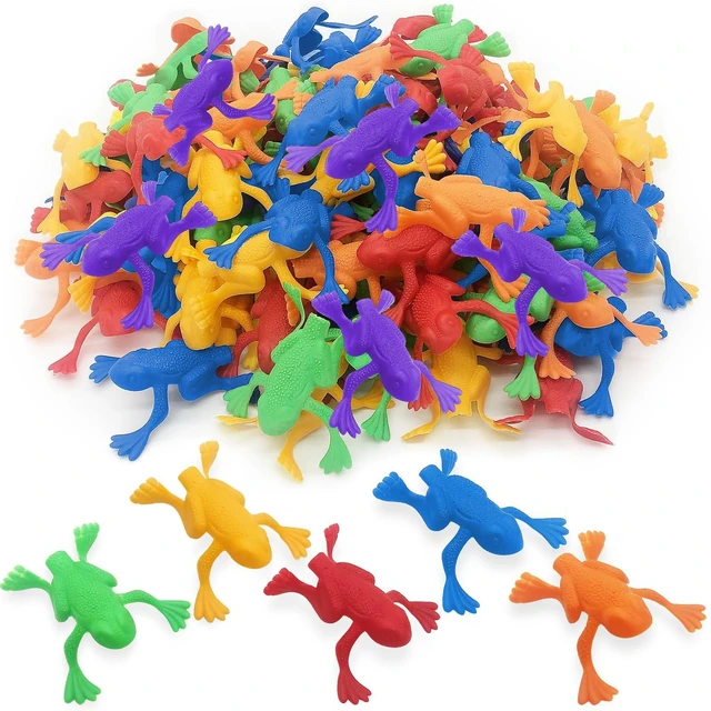 Main image of 144-Pack jump and leap frogs 2" Colorful Plastic Jumping Toys for Holiday Parties, Stocking Stuffers, Classroom Gifts, Winter Games & Fun Christmas Giveaways for Kids Ages 3+