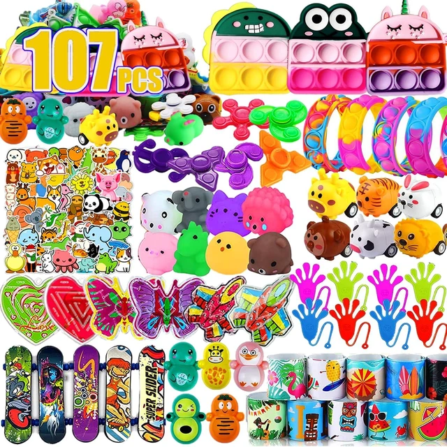 Main image of 107 PCS Party Favors Toys, Treasure Box Toys for Classroom, Pop Fidget Toys Treasure Chest for Kids Prizes Classroom, Bulk Pinata Stuffers Goodie Bag Fillers for Kids 4-8