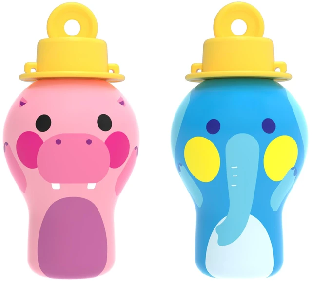 Main image of No-Spill Bubble Tumbler, 2-Pack for Toddlers & Kids | Patented no-spill internal funnel; Lion & Crocodile animal designs; builds fine motor skills