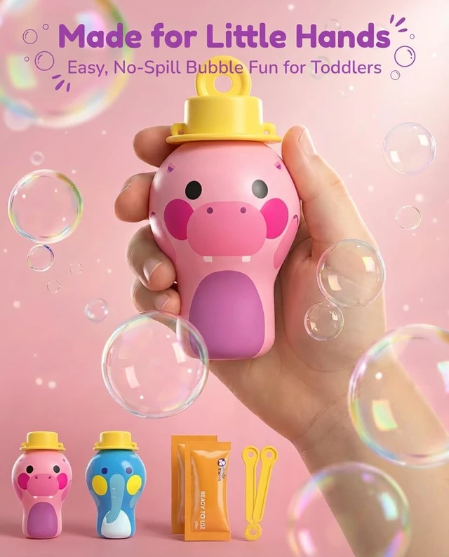 Alt view image 5 of 7 - No-Spill Bubble Tumbler, 2-Pack for Toddlers & Kids | Patented no-spill internal funnel; Lion & Crocodile animal designs; builds fine motor skills