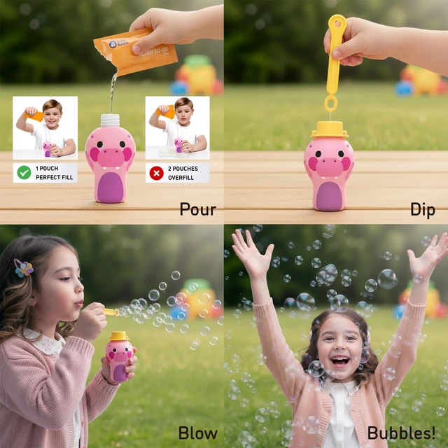 Alt view image 4 of 7 - No-Spill Bubble Tumbler, 2-Pack for Toddlers & Kids | Patented no-spill internal funnel; Lion & Crocodile animal designs; builds fine motor skills