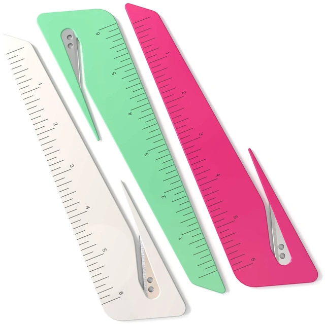 Main image of Ruler & Letter Opener Combo - Easy to Hold - Oversized Grip - Colorful 6 Inch Ruler - Envelope Opener w/Measuring Tool - Perfect for Crafts, Drafting, Sewing, & Drawing - (3 Pack)