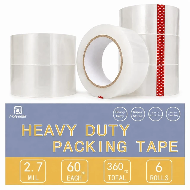 Main image of 2.7 Mil Clear Packing Tape 6 Rolls, 1.88" x 60 Yards Per Roll, Heavy Duty Sealing Tape for Moving, Packaging, Storage & Industrial Sealing