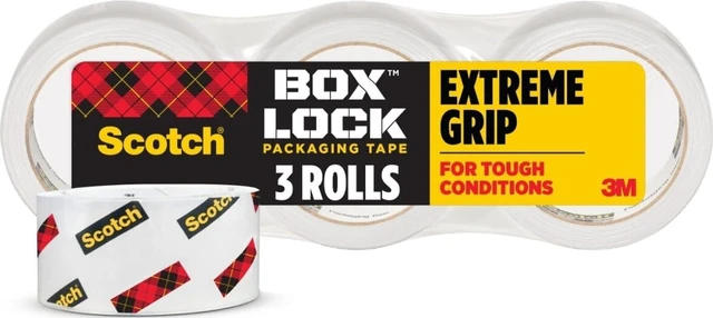 Main image of Box Lock Packing Tape, Clear, Extreme Grip Box Packaging Tape for Shipping and Mailing, 1.88 in. x 54.6 yd, 3 Refill Rolls
