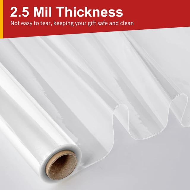 Alt view image 3 of 7 - 34 In x 100 Ft Clear Cellophane Wrap Roll | 34" Fold into 17", Extra Wide, 2.5 Mil Thick Transparent Wrapping Paper for Baskets, Flower Bouquets