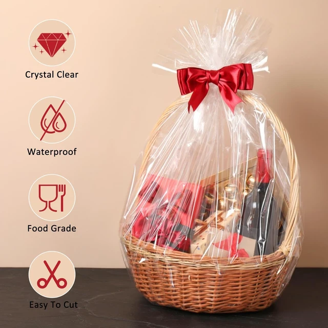 Alt view image 4 of 7 - 34 In x 100 Ft Clear Cellophane Wrap Roll | 34" Fold into 17", Extra Wide, 2.5 Mil Thick Transparent Wrapping Paper for Baskets, Flower Bouquets