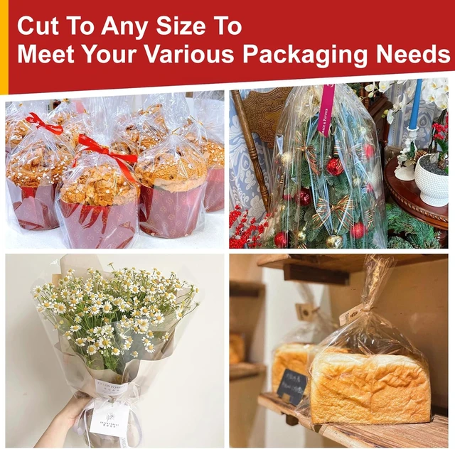 Alt view image 7 of 7 - 34 In x 100 Ft Clear Cellophane Wrap Roll | 34" Fold into 17", Extra Wide, 2.5 Mil Thick Transparent Wrapping Paper for Baskets, Flower Bouquets