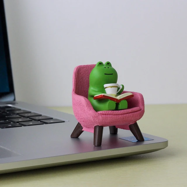 Alt view image 2 of 6 - Miniature Frog Figurines - Funny Frog Sculpture for Shelf, Desk Decoration - Frog Desk Accessories - Perfect Cute Frog Gift for Frog Lovers(Pink Sofa)