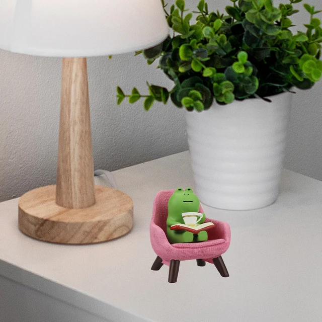 Alt view image 5 of 6 - Miniature Frog Figurines - Funny Frog Sculpture for Shelf, Desk Decoration - Frog Desk Accessories - Perfect Cute Frog Gift for Frog Lovers(Pink Sofa)