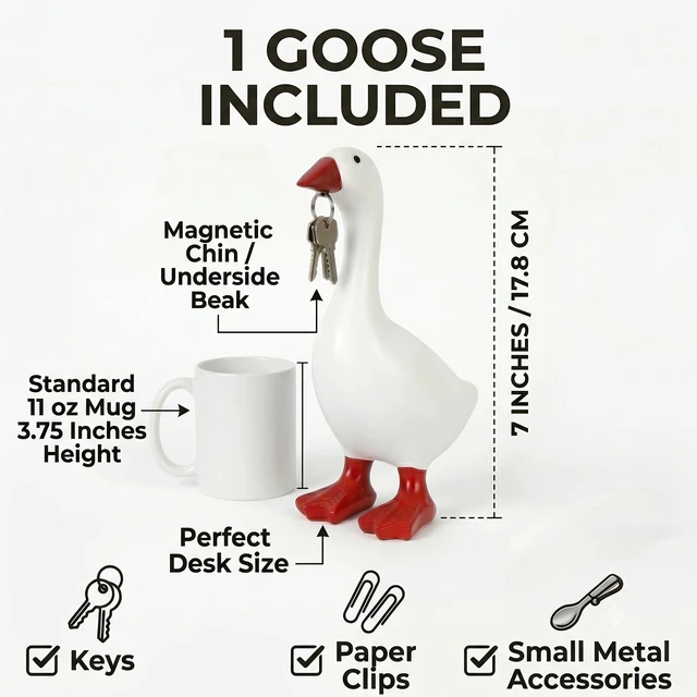Alt view image 4 of 7 - Desk Goose 7 Inch Mini Desktop Goose Statue Office Desk Decor | 7-inch desktop goose decor for office and home. Magnetic beak holds small accessories like keys and clips. Fun gift idea