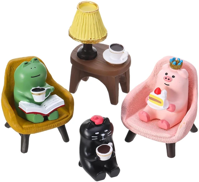 Main image of 6 Pcs Miniature Resin Pig Cat Frog Figurines Set for Desk Shelf | Mini Pig Cat Frog Figurines, Realistic Assorted, Office Fairy Garden Decor, Animal Lovers Gifts