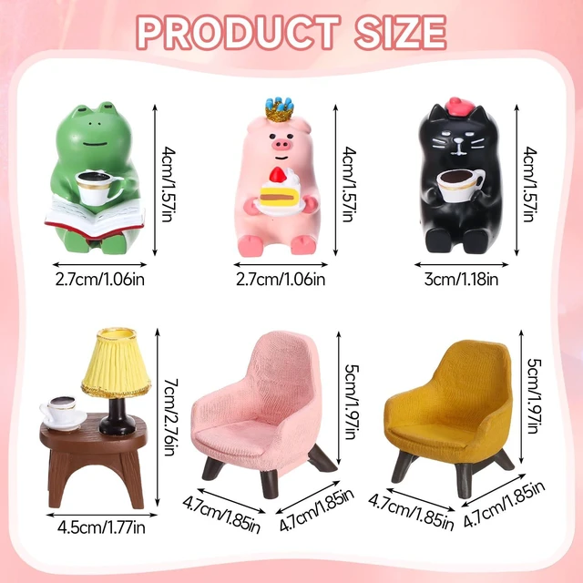 Alt view image 2 of 7 - 6 Pcs Miniature Resin Pig Cat Frog Figurines Set for Desk Shelf | Mini Pig Cat Frog Figurines, Realistic Assorted, Office Fairy Garden Decor, Animal Lovers Gifts
