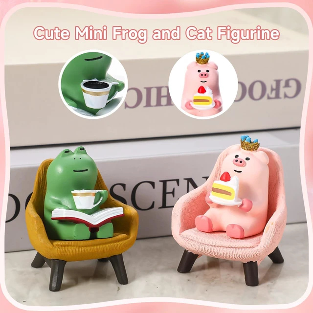 Alt view image 3 of 7 - 6 Pcs Miniature Resin Pig Cat Frog Figurines Set for Desk Shelf | Mini Pig Cat Frog Figurines, Realistic Assorted, Office Fairy Garden Decor, Animal Lovers Gifts
