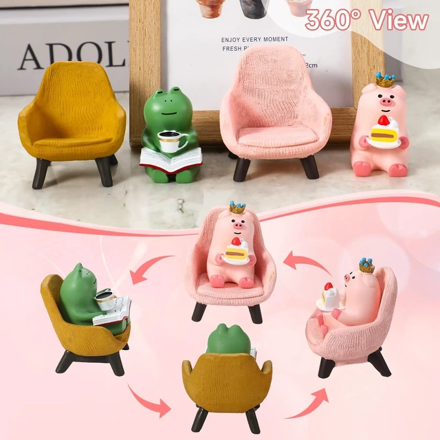 Alt view image 5 of 7 - 6 Pcs Miniature Resin Pig Cat Frog Figurines Set for Desk Shelf | Mini Pig Cat Frog Figurines, Realistic Assorted, Office Fairy Garden Decor, Animal Lovers Gifts