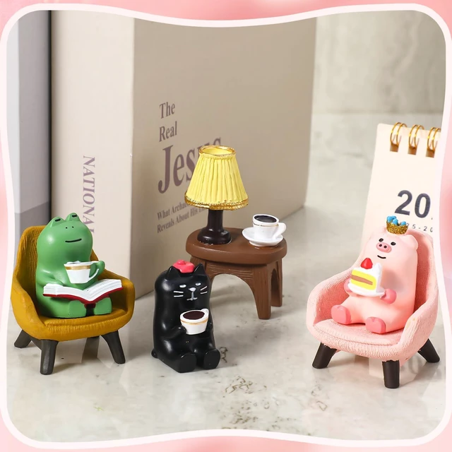 Alt view image 4 of 7 - 6 Pcs Miniature Resin Pig Cat Frog Figurines Set for Desk Shelf | Mini Pig Cat Frog Figurines, Realistic Assorted, Office Fairy Garden Decor, Animal Lovers Gifts