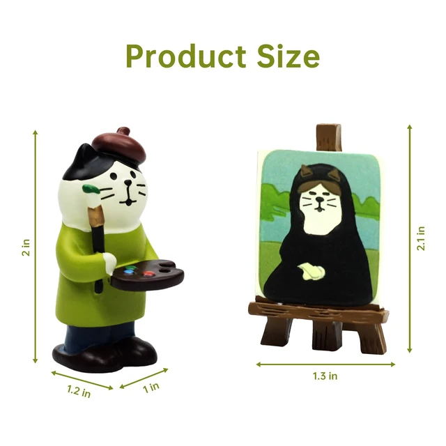 Alt view image 2 of 6 - Artist Cat with Painting Easel, Resin Mini Cat Figurine Desk Decor | A tuxedo cat in a brown beret paints at her easel - brush, palette and one tiny masterpiece