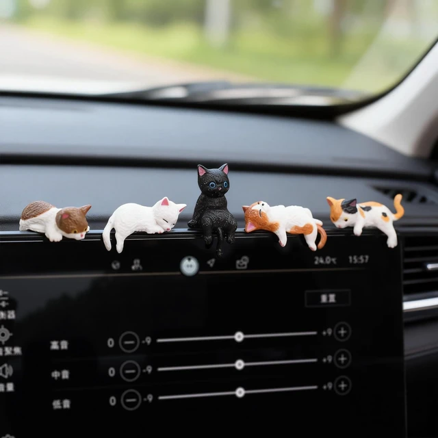 Alt view image 4 of 7 - 12 Pcs Cat Car Decor Dashboard Accessories, Mini Cat Figurines Cute Car Rear View Mirror Gifts, Funny Computer Monitor Desk Decorations for Women Girl