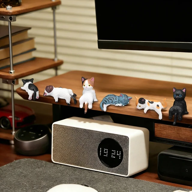 Alt view image 5 of 7 - 12 Pcs Cat Car Decor Dashboard Accessories, Mini Cat Figurines Cute Car Rear View Mirror Gifts, Funny Computer Monitor Desk Decorations for Women Girl