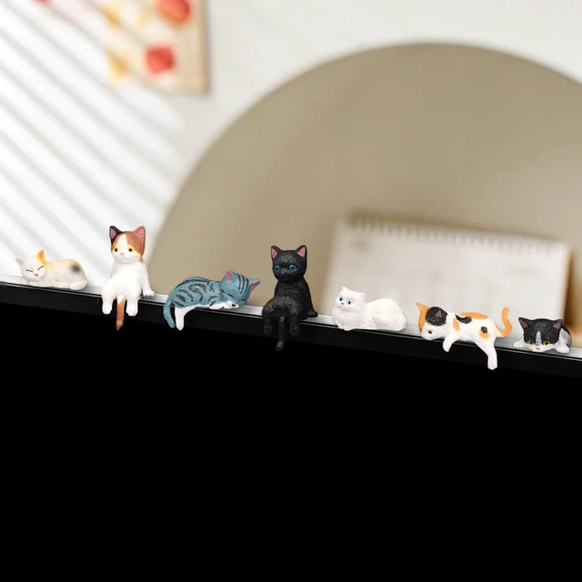 Alt view image 6 of 7 - 12 Pcs Cat Car Decor Dashboard Accessories, Mini Cat Figurines Cute Car Rear View Mirror Gifts, Funny Computer Monitor Desk Decorations for Women Girl