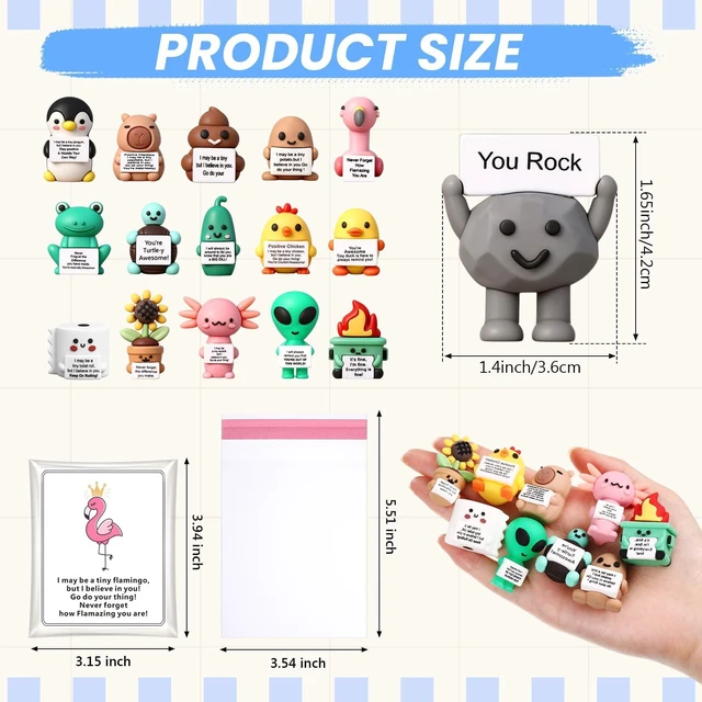 Alt view image 2 of 5 - 16 Sets Positive Mini Figures with Cards, Motivational Figurine Gifts | Tiny Rubber Figurines, Motivational Figures Gifts for Coworkers Employees Staff, Office Encouragement Thank You Gifts