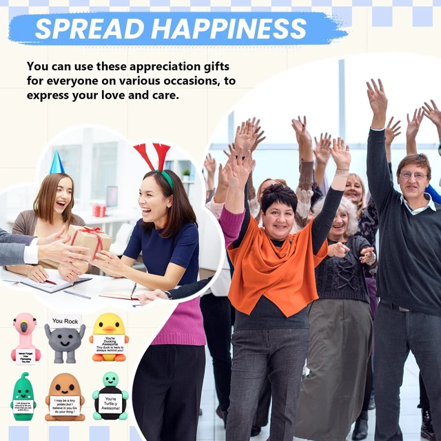 Alt view image 4 of 5 - 16 Sets Positive Mini Figures with Cards, Motivational Figurine Gifts | Tiny Rubber Figurines, Motivational Figures Gifts for Coworkers Employees Staff, Office Encouragement Thank You Gifts