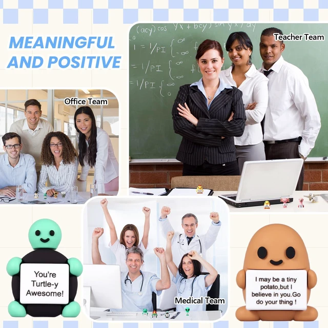 Alt view image 5 of 5 - 16 Sets Positive Mini Figures with Cards, Motivational Figurine Gifts | Tiny Rubber Figurines, Motivational Figures Gifts for Coworkers Employees Staff, Office Encouragement Thank You Gifts