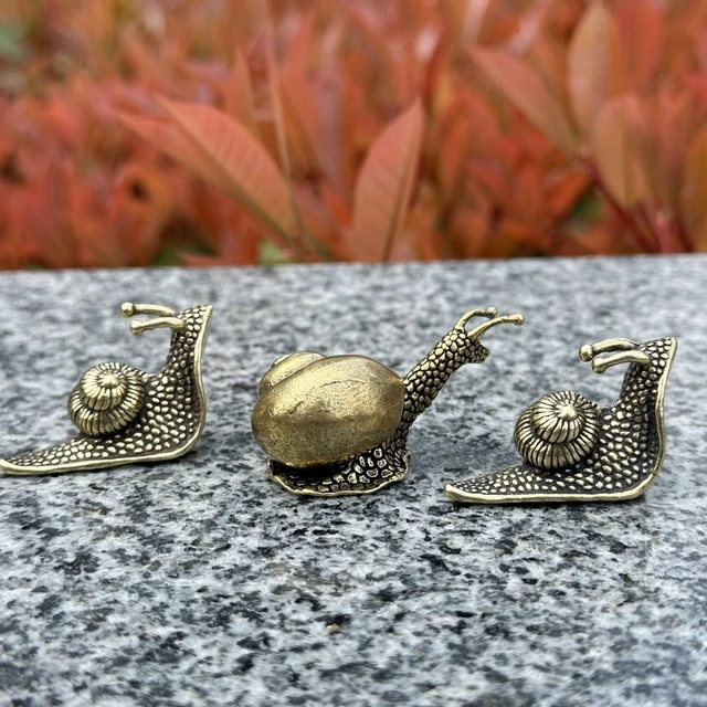 Alt view image 3 of 7 - 3Pcs Brass Snail Statue Set,Vintage Mini Copper Figurines for Desk Garden | Charming mini brass snail sculptures,3-piece set adds vintage warmth and rustic character to any desk,shelf,garden or pond