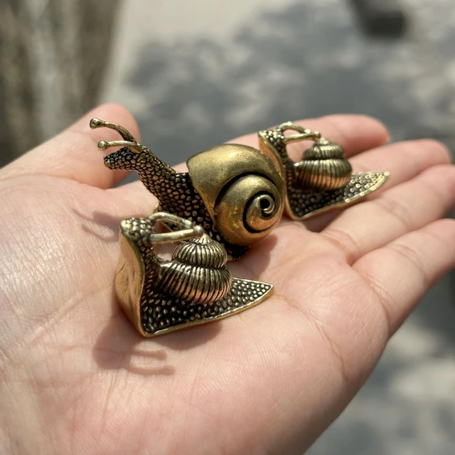 Alt view image 7 of 7 - 3Pcs Brass Snail Statue Set,Vintage Mini Copper Figurines for Desk Garden | Charming mini brass snail sculptures,3-piece set adds vintage warmth and rustic character to any desk,shelf,garden or pond