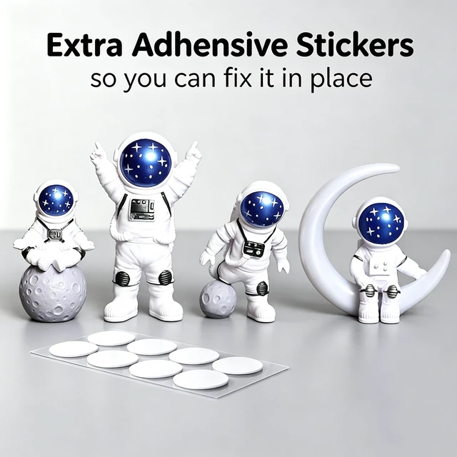Alt view image 4 of 7 - Blue White Astronaut Figurines Statues Set of 4, Space Theme Decor | Astronaut Decor for Shelf Desk Table Kids Room Classroom Birthday Baby Shower, Space Cake Decorations Gifts