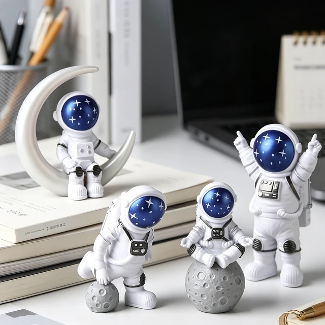 Alt view image 7 of 7 - Blue White Astronaut Figurines Statues Set of 4, Space Theme Decor | Astronaut Decor for Shelf Desk Table Kids Room Classroom Birthday Baby Shower, Space Cake Decorations Gifts