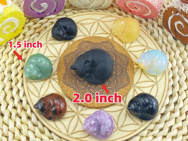 Alt view image 4 of 7 - 2" Opal Cat Decor Crystals Opalite Ornaments Cat Themed Gifts for Women Hand-Carved Moonstone Sleeping Cats Gemstone Cute Animal Figurines Home Office Desk Decor Stocking Stuffers for Women