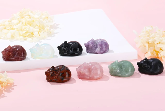 Alt view image 5 of 7 - 2" Opal Cat Decor Crystals Opalite Ornaments Cat Themed Gifts for Women Hand-Carved Moonstone Sleeping Cats Gemstone Cute Animal Figurines Home Office Desk Decor Stocking Stuffers for Women
