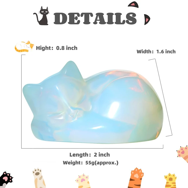 Alt view image 6 of 7 - 2" Opal Cat Decor Crystals Opalite Ornaments Cat Themed Gifts for Women Hand-Carved Moonstone Sleeping Cats Gemstone Cute Animal Figurines Home Office Desk Decor Stocking Stuffers for Women