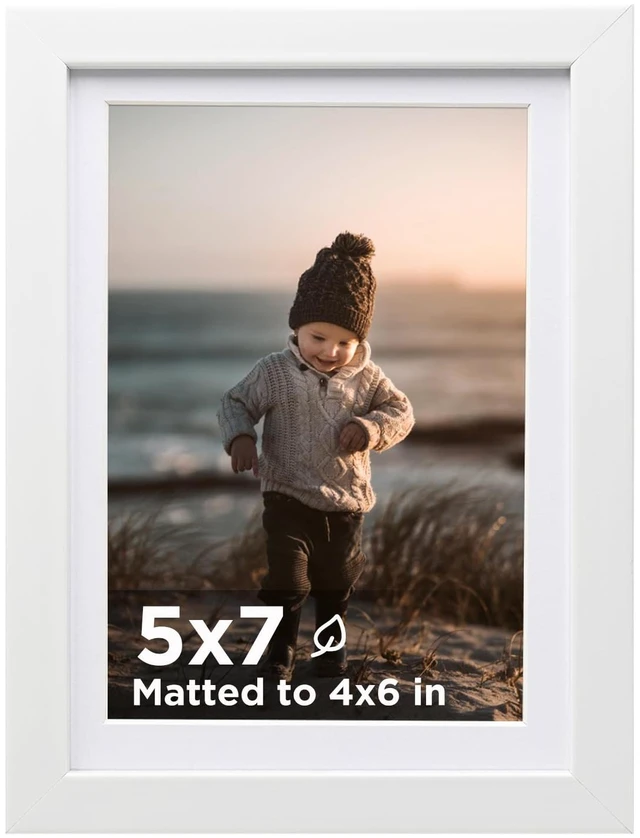 Main image of 5x7 Picture Frame White, Wooden Photo Frame Matted 4x6 with Plexiglass for 4x6 with Mat or 5x7 without Mat for Table and Wall Display