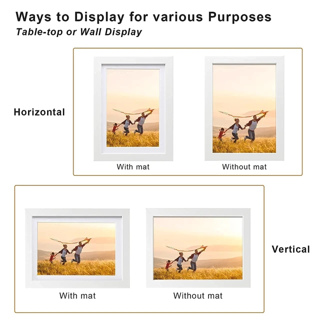 Alt view image 3 of 7 - 5x7 Picture Frame White, Wooden Photo Frame Matted 4x6 with Plexiglass for 4x6 with Mat or 5x7 without Mat for Table and Wall Display