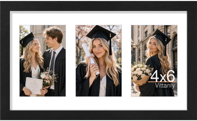 Main image of 8x14 Collage Picture Frame, Displays 3Pcs 4x6 Pictures, Black | Picture Frame Collage for 3Pcs 4x6 Photos with Mat, MDF Photo Frames with Plexiglass, Horizontal or Vertical Display