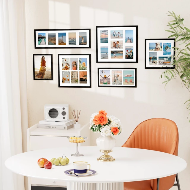 Alt view image 2 of 7 - 8x14 Collage Picture Frame, Displays 3Pcs 4x6 Pictures, Black | Picture Frame Collage for 3Pcs 4x6 Photos with Mat, MDF Photo Frames with Plexiglass, Horizontal or Vertical Display