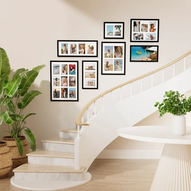 Alt view image 3 of 7 - 8x14 Collage Picture Frame, Displays 3Pcs 4x6 Pictures, Black | Picture Frame Collage for 3Pcs 4x6 Photos with Mat, MDF Photo Frames with Plexiglass, Horizontal or Vertical Display