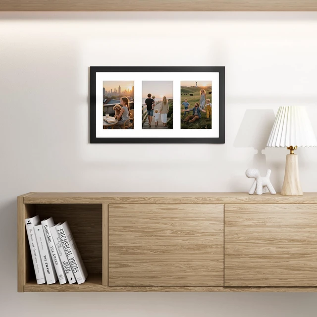 Alt view image 6 of 7 - 8x14 Collage Picture Frame, Displays 3Pcs 4x6 Pictures, Black | Picture Frame Collage for 3Pcs 4x6 Photos with Mat, MDF Photo Frames with Plexiglass, Horizontal or Vertical Display