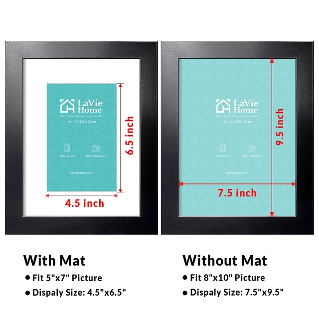 Alt view image 4 of 7 - 8x10 Picture Frame, 8 x 10 Frame Display Pictures 5x7 with Mat or 8x10 Without Mat, Stable and Sturdy Black Frame and Polished Plexiglass, Horizontal and Vertical Format of The Walls, 1 Pc