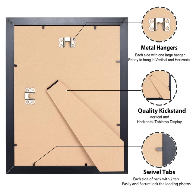 Alt view image 7 of 7 - 8x10 Picture Frame, 8 x 10 Frame Display Pictures 5x7 with Mat or 8x10 Without Mat, Stable and Sturdy Black Frame and Polished Plexiglass, Horizontal and Vertical Format of The Walls, 1 Pc