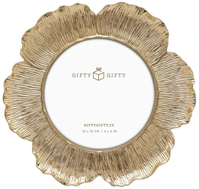 Main image of Circular Gold Floral Photo Frame / 4x4 In | For Tabletop Display | Perfect for Home Decor, Wedding, Graduation, Or Milestone Photos
