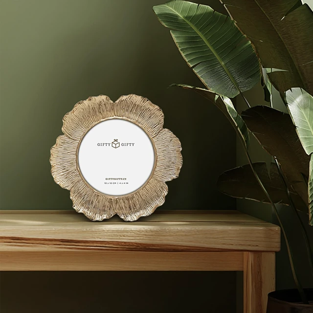 Alt view image 2 of 7 - Circular Gold Floral Photo Frame / 4x4 In | For Tabletop Display | Perfect for Home Decor, Wedding, Graduation, Or Milestone Photos