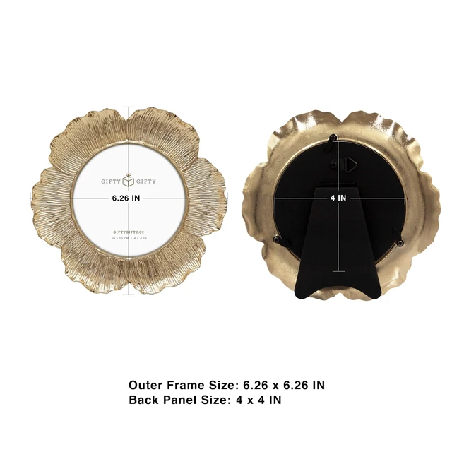 Alt view image 3 of 7 - Circular Gold Floral Photo Frame / 4x4 In | For Tabletop Display | Perfect for Home Decor, Wedding, Graduation, Or Milestone Photos