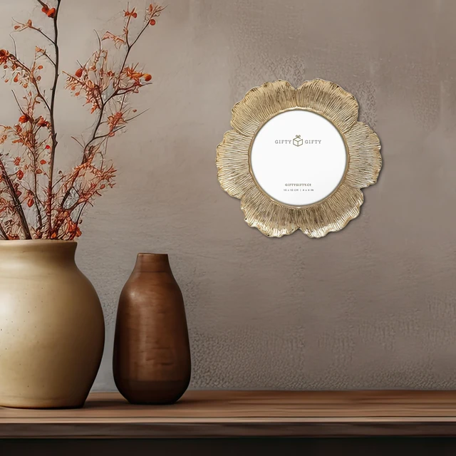 Alt view image 5 of 7 - Circular Gold Floral Photo Frame / 4x4 In | For Tabletop Display | Perfect for Home Decor, Wedding, Graduation, Or Milestone Photos