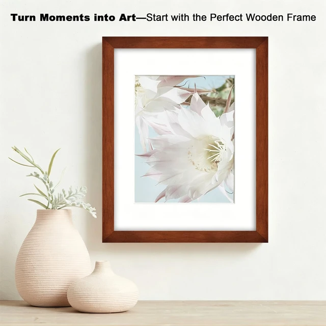 Alt view image 2 of 7 - 11x14 (8x10 with Mat) Solid Wood Picture Frame Real Glass Cover Brown | Fits 8x10 with Mat or 11x14 Without Mat, Easel Back, Wall Mount or Tabletop Display Photo Frame, Gift-Ready in White Box