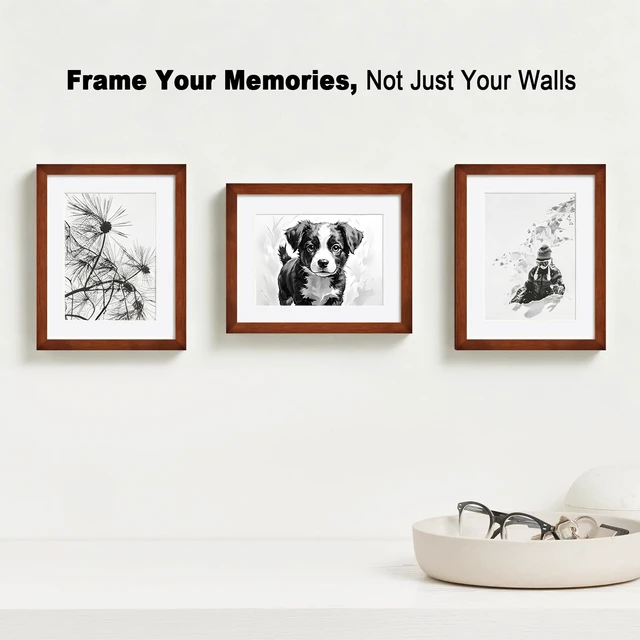 Alt view image 3 of 7 - 11x14 (8x10 with Mat) Solid Wood Picture Frame Real Glass Cover Brown | Fits 8x10 with Mat or 11x14 Without Mat, Easel Back, Wall Mount or Tabletop Display Photo Frame, Gift-Ready in White Box