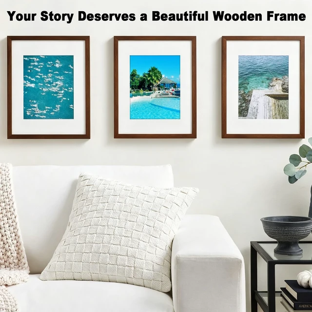 Alt view image 4 of 7 - 11x14 (8x10 with Mat) Solid Wood Picture Frame Real Glass Cover Brown | Fits 8x10 with Mat or 11x14 Without Mat, Easel Back, Wall Mount or Tabletop Display Photo Frame, Gift-Ready in White Box